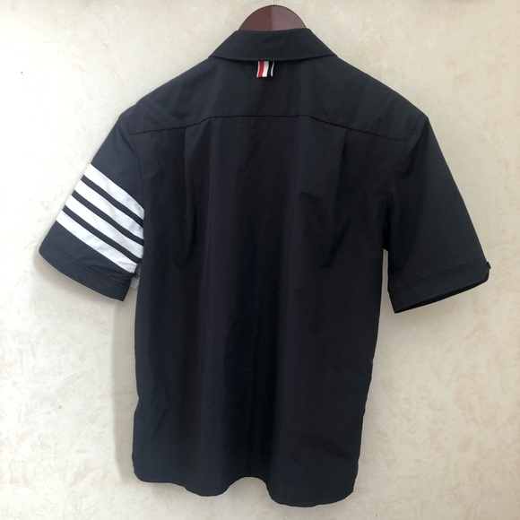 Newest style Thom browne navy flyweight tech 4-bar short sleeve button down shir - Picture 4 of 10